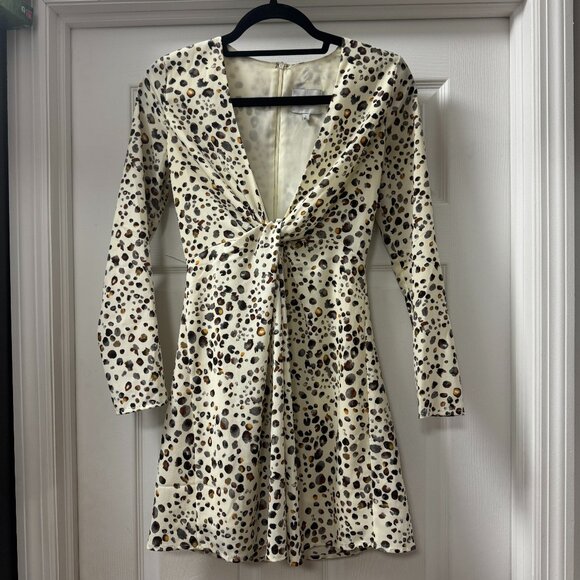 J.O.A. Just One Answer long sleeve deep v-neck animal print mini dress sz Small - Picture 1 of 11